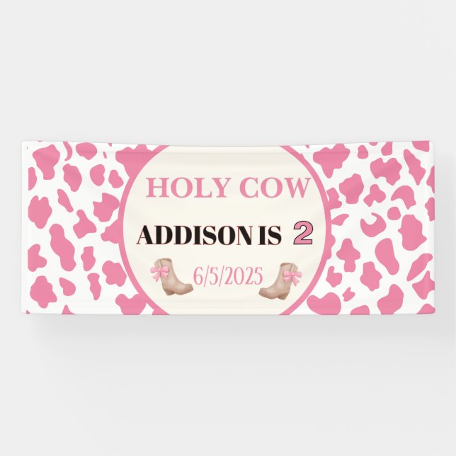 Holy Cow I'm Two Cow Print Anniversaire Bannière (Horizontal)