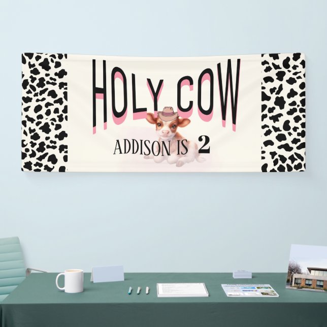 Holy Cow I'm Two Cow Print Anniversaire Bannière (Salon professionnel)