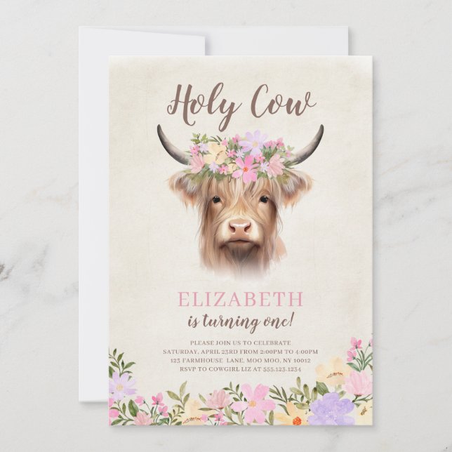 Holy Cow Pretty 1st Birthday Party Invitation (Devant)