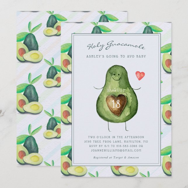Holy Guacamole | Faire-part de Baby Shower Avocat (Devant / Derrière)