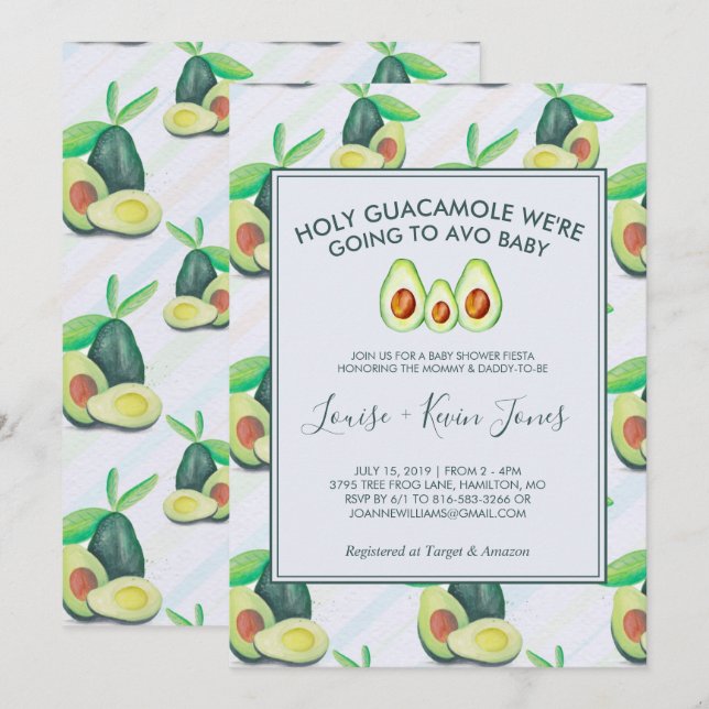 Holy Guacamole | Invitation pour Baby Shower à thè (Devant / Derrière)