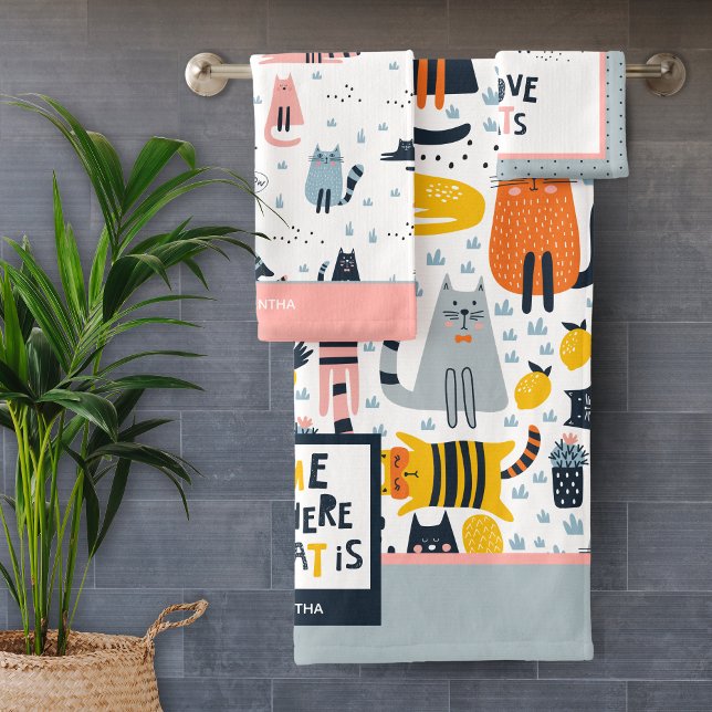 Home is Where My Cat is Monogramme Nom Salle de ba (Créateur téléchargé)