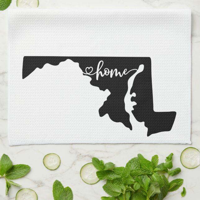 Home State Outline Heart Maryland Serviette de cui (Plié)