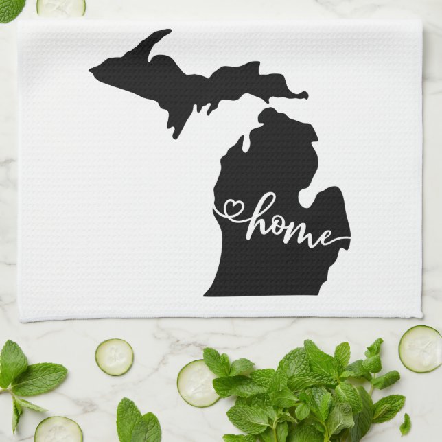 Home State Outline Heart Michigan Serviette de cui (Plié)