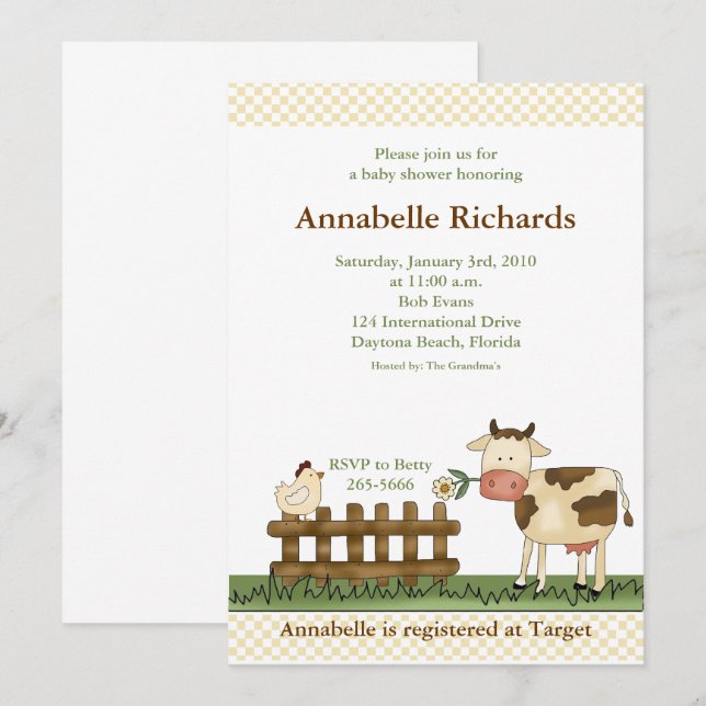 Home Sweet Farm Cow Invitation 5 x 7 (Devant / Derrière)