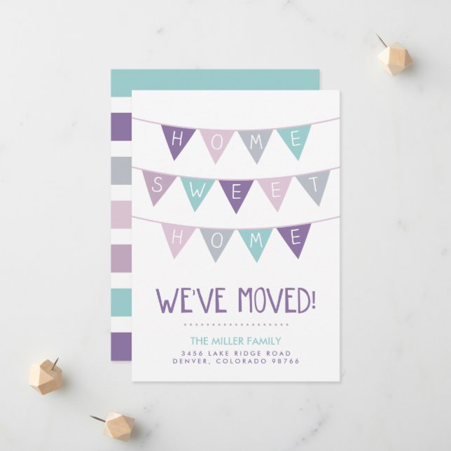 Home Sweet Home Bunting Faire-part de déménagement (Devant/Arrière en situation)