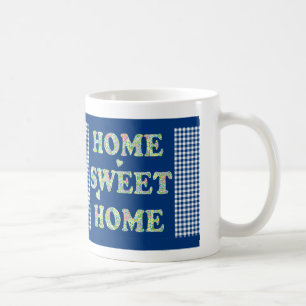 Home Sweet Home Mug : Primroses, Blue Check En vic