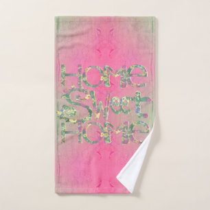 "Home Sweet Home" Police florale rose et verte