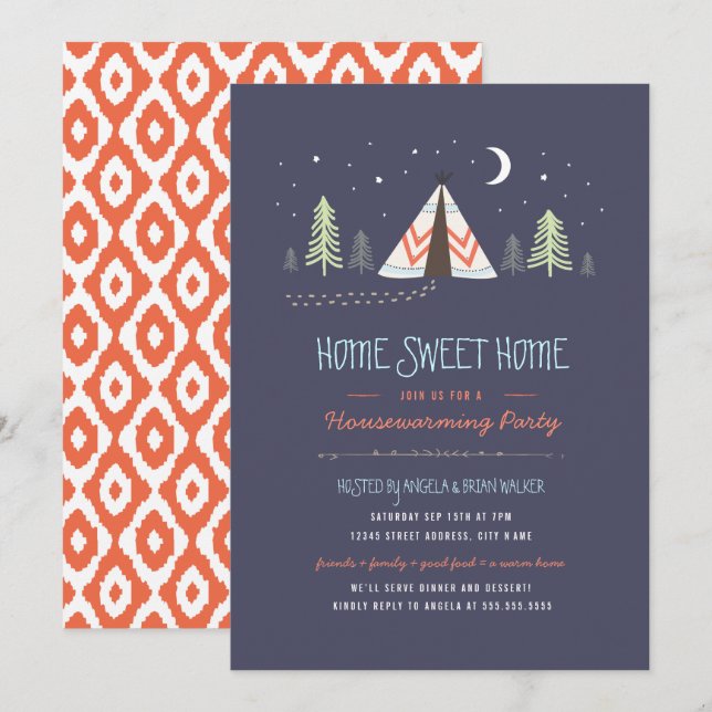 Home Sweet Tipi Invitation de chauffage domestique (Devant / Derrière)