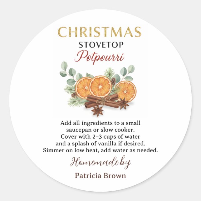 Homemade Christmas Stovetop Potpourri Sticker Labe (Devant)