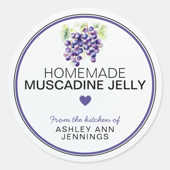 Homemade Muscadine Jelly Label Canning Stickers (Devant)