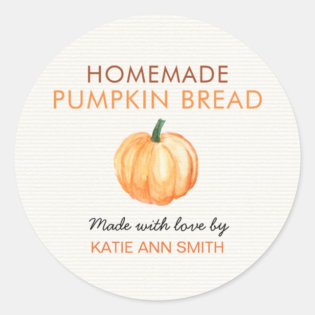 Homemade Pumpkin Bread Label Product Sticker (Devant)