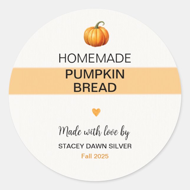 Homemade Pumpkin Bread Labels Fall Stickers (Devant)