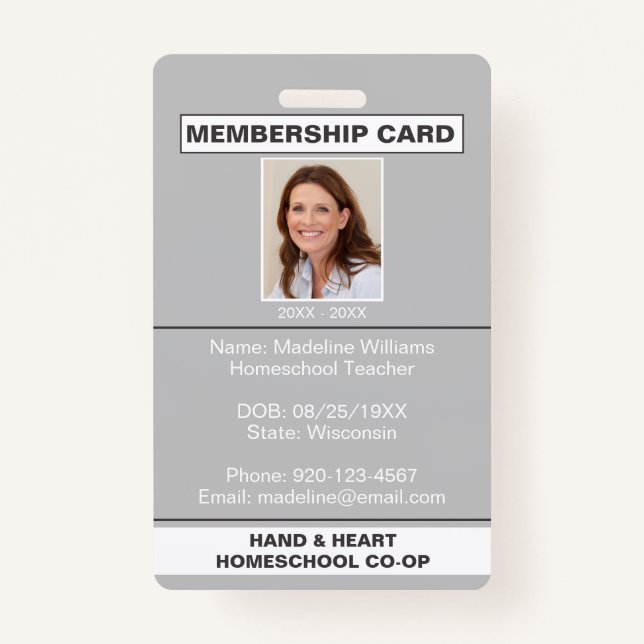 Homeschool CO-OP Adhésion Grey Parent ID Badge (Devant)