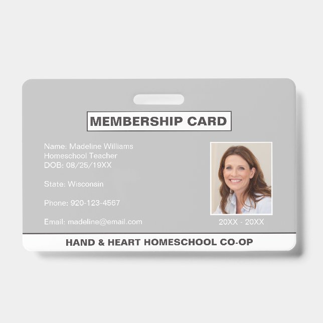 Homeschool CO-OP Adhésion Parent ID Badge (Front)
