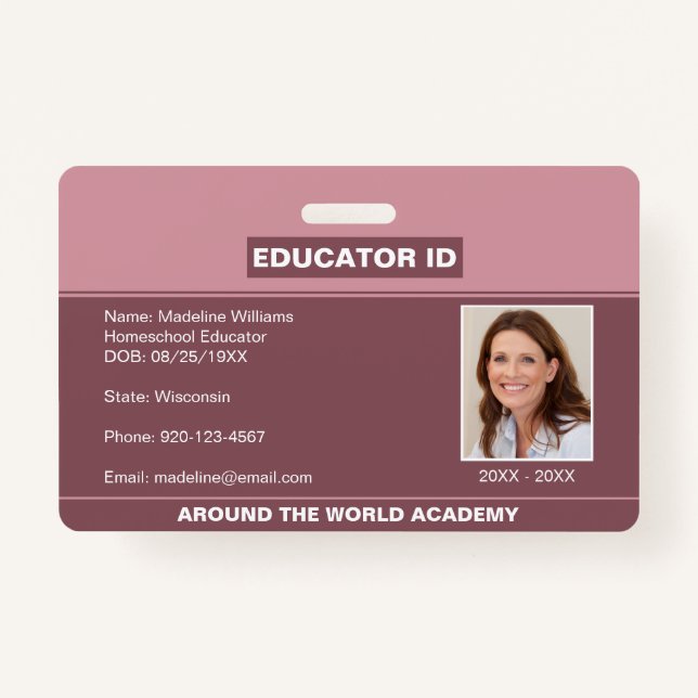 Homeschool Educator ID Blush Pink Badge (Devant)