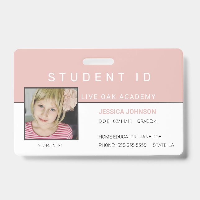 Homeschool Girl Student ID Badge | Arc-en-ciel ros (Avant)