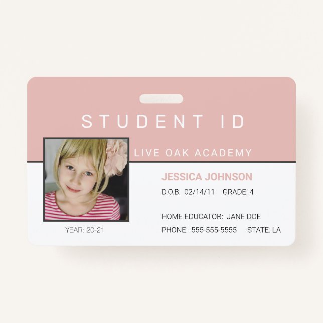 Homeschool Girl Student ID Badge | Arc-en-ciel ros (Devant)