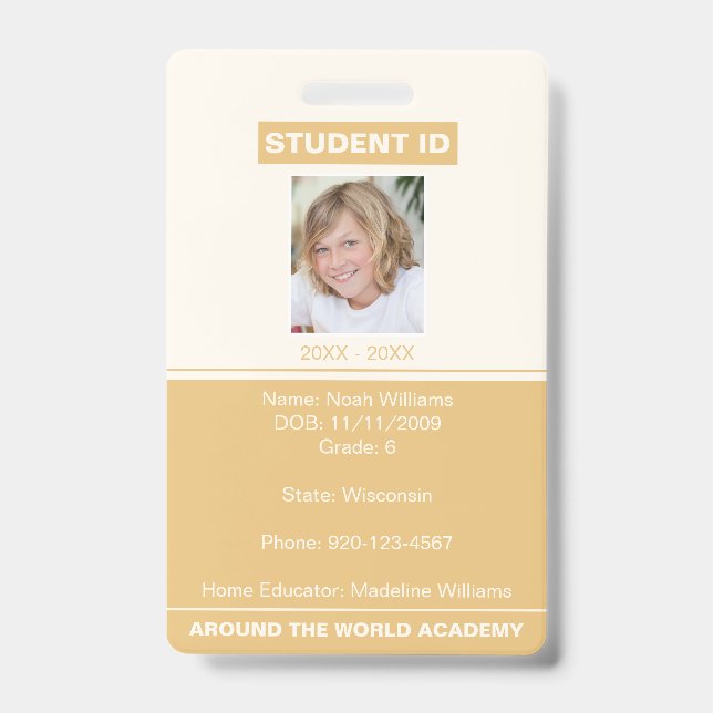 Homeschool Student ID Badge Gold (Front)