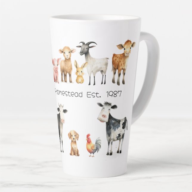 Homestead Name Farm Animals Latte Mug (Angle droit)