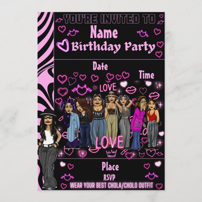 Homies Chicana  Birthday Invitation Lil Homies (Devant)