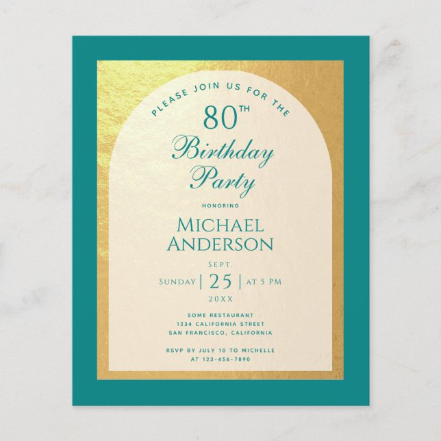 Homme 80e anniversaire Faux Gold Turquoise Budget  (Devant)