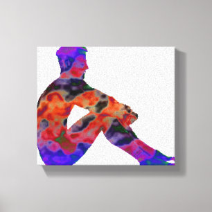Homme assis sur toile tendue imprimée