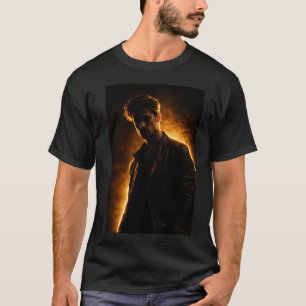 Homme avec t-shirt à lumière dorée