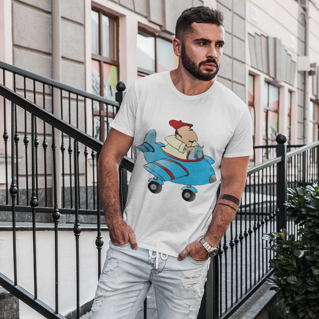 Homme-Caricature Dans L'Avion Mens T-Shirt (Créateur téléchargé)