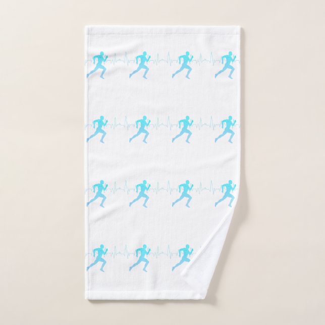 Homme Courir Silhouette Gradient & Heartbeat Blue (Serviette à main)
