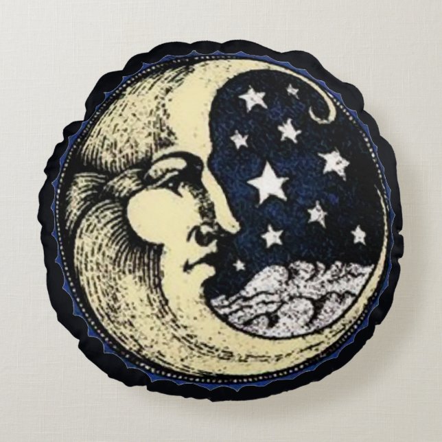 Homme dans la lune avec le coussin rond d'étoiles (Devant)