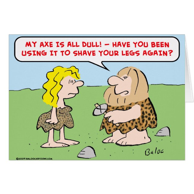 homme des cavernes, femme, hache, rasage, jambes (Devant horizontal)