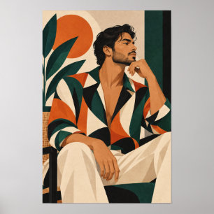 Homme élégant en orange et vert Art mural moderne