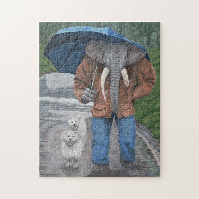 Homme éléphant Marcher Chiens Imaginaire Puzzle mo (Vertical)