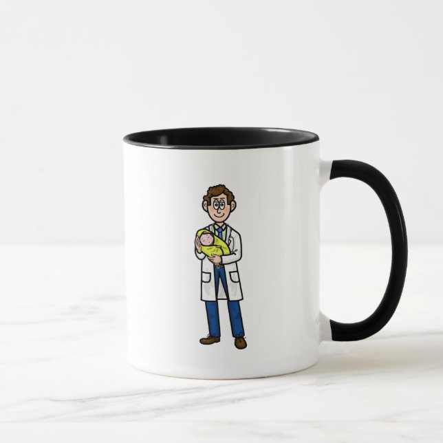 Homme Pediatricien Docteur Holding Baby Mug (Droite)