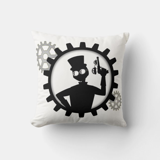 Homme Steampunk tenant un pistolet dans le Coussin (Recto)
