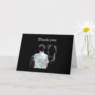 Homme tenant Cheval Merci foncé Carte de voeux