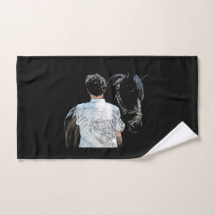 Homme tenant Cheval Serviette à main foncée