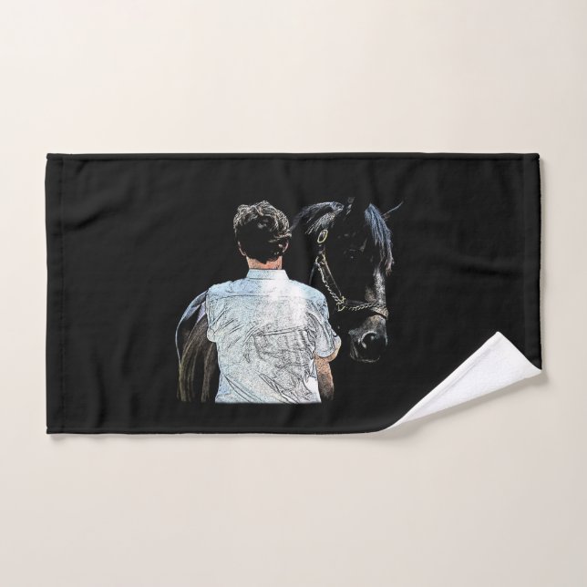 Homme tenant Cheval Serviette à main foncée (Serviette à main)