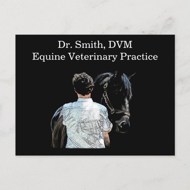 Homme tenant le cheval sombre carte postale (Devant)