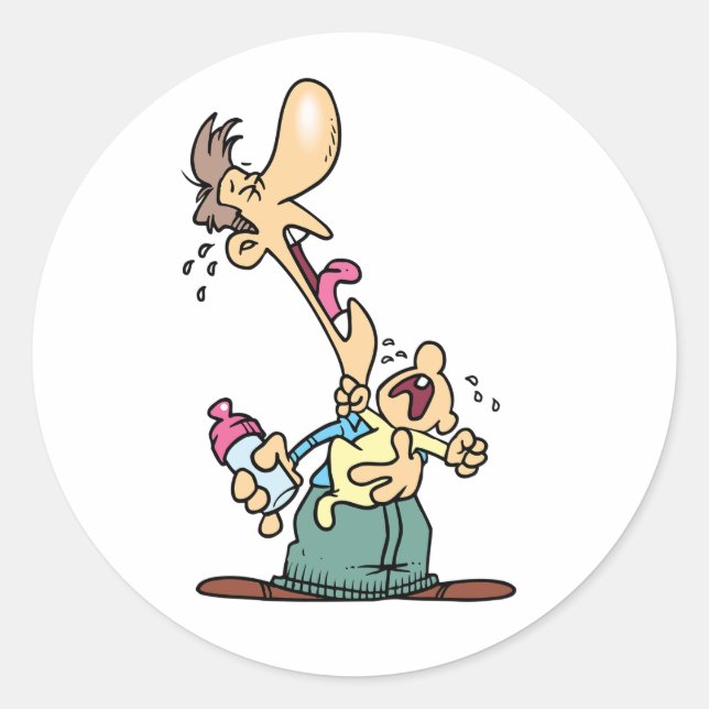 Homme Tenant Un Stickers De Bébé Pleurant (Devant)