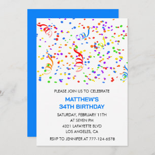 Hommes 34e anniversaire invitations Rainbow Confet