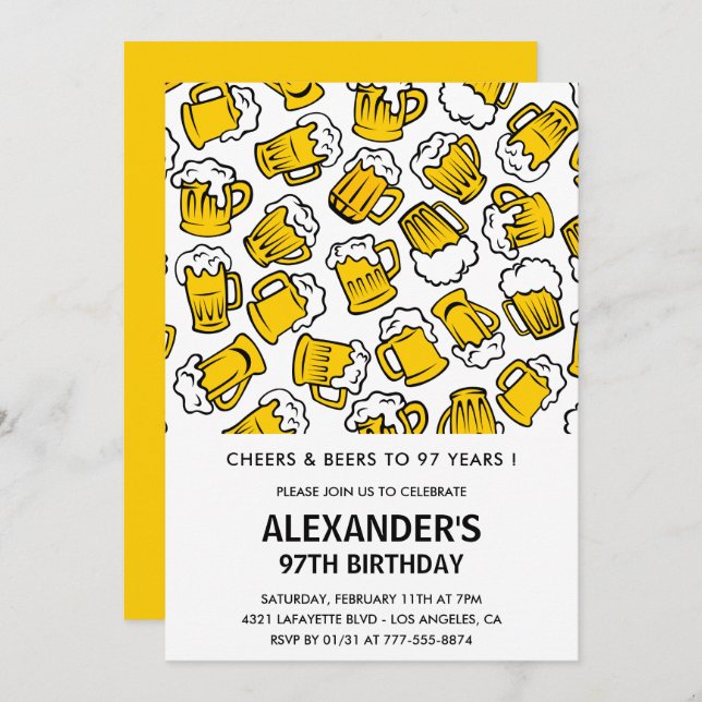 Hommes 97e anniversaire invitations Cheers et bièr (Devant / Derrière)