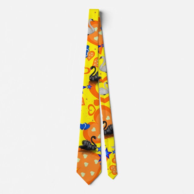 Hommes Designer Cravate Jaune Orange Coeurs Swans (Devant)