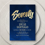 Hommes Marine Gold 70th Birthday Invitation<br><div class="desc">Un design audacieux pour leur grand jour. Cette invitation d'anniversaire pour hommes adultes présente un texte en or gras sur un arrière - plan de la marine. Parfait pour l'anniversaire de père ou de mari. Commandez vos invitations imprimées et les fournitures de fête ou téléchargez vos invitations numériques dès maintenant...</div>