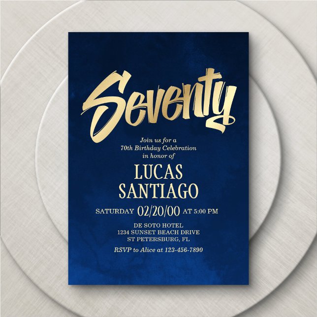 Hommes Marine Gold 70th Birthday Invitation (Créateur téléchargé)