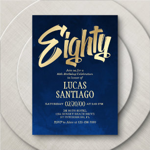 Hommes Marine Gold 80th Birthday Invitation