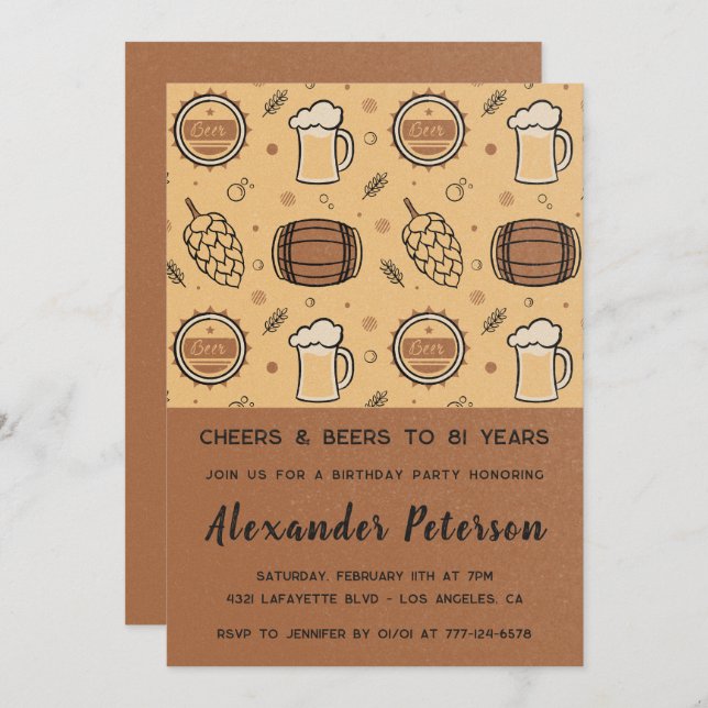 Hommes Rustic Beer 81e anniversaire invitations (Devant / Derrière)