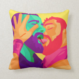 Homosexuels embrassant, art d'arc-en-ciel, coussin