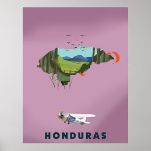 Honduras Carte illustrée affiche de voyage